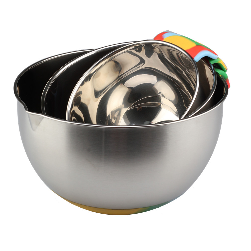 Set Of 3 Mixing Bowls With Colorful Silicone, Non Slip Base Bowls With Handle — product information