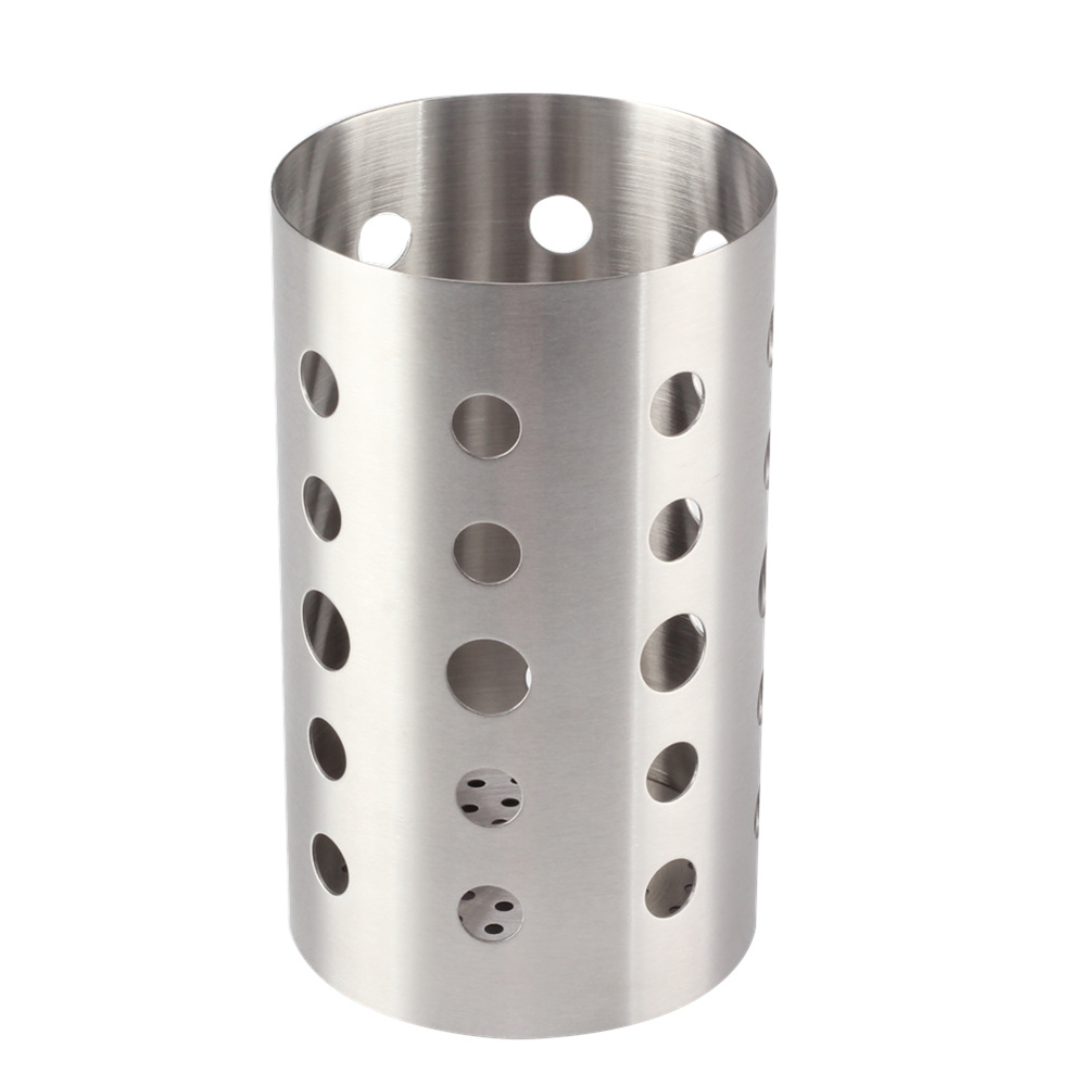 Round Stainless Steel Utensil Holder - Silver Caddy & Organizer for Drying Cooking Spoons — 4