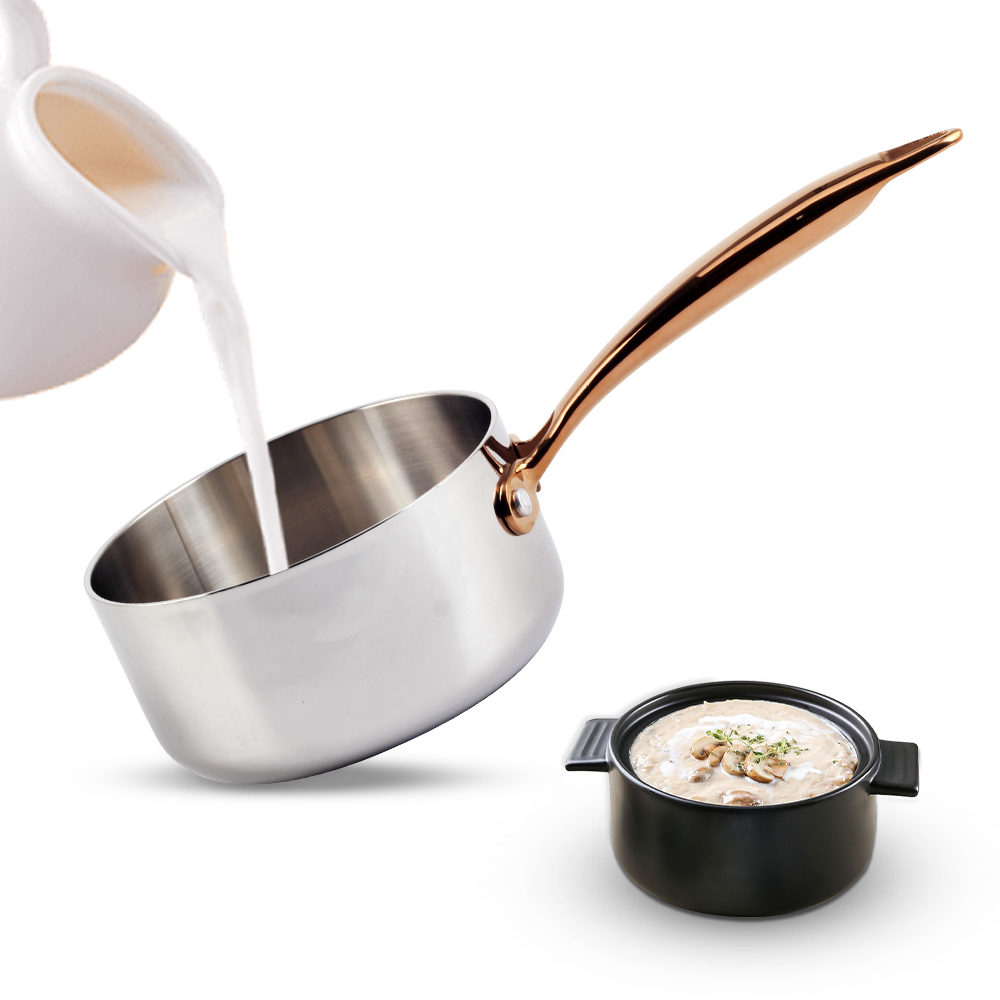 Whole-Clad Tri-Ply Stainless Steel Sauce Pan With Gold Handle — 6