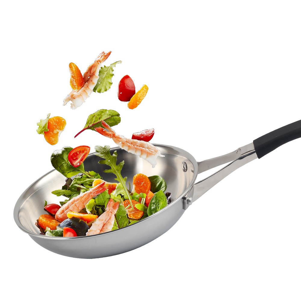 Triply Stainless Steel Frying Pan With Silicone Handle — product information