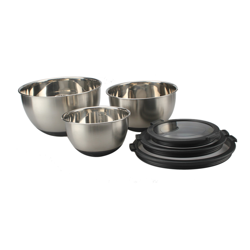 3size Stainless Steel Mixing Bowls With Clear Lids Set — product information