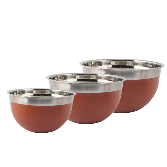 3size Brown Color Body Stainless Steel Mixing Bowl Set — product information