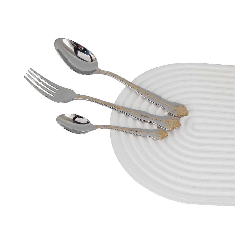 Service for 3, Fine Silverware Set (Gold Accent) Stainless Steel Flatware Set — 4