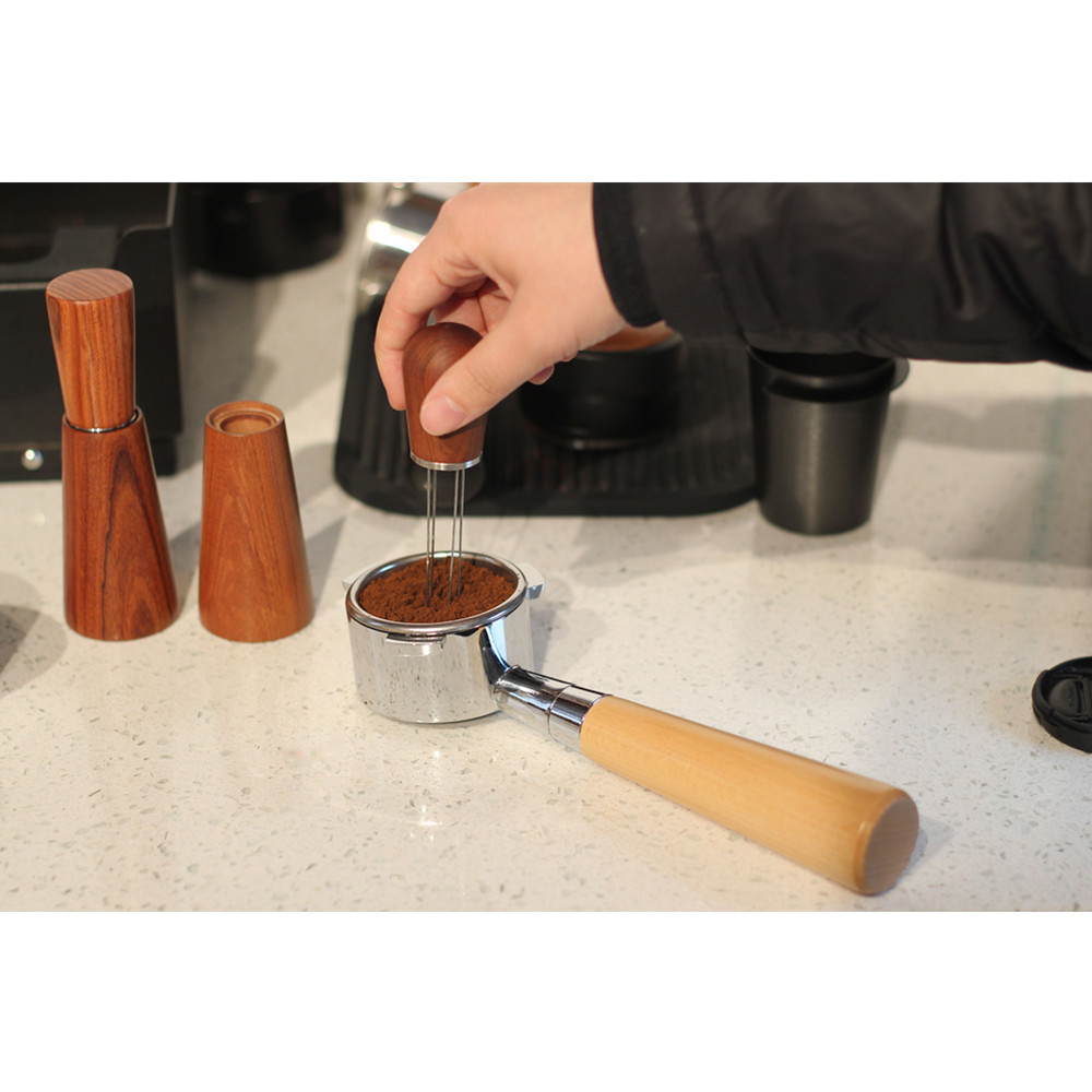 Espresso Distribution Tools, Nature Wood Handle With Stand — 6