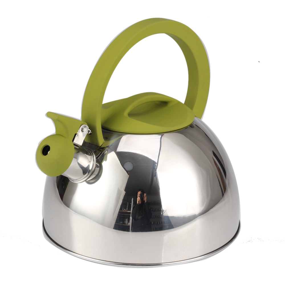 Classic Stainless Steel Whistling Tea Kettle With Green Handle — 6