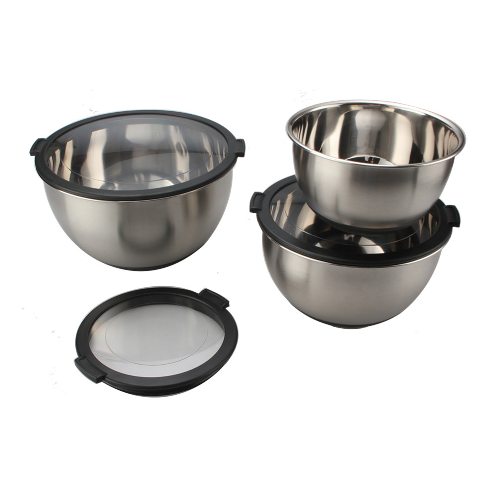 Stainless Steel Mixing Bowls With Plastic Clear Lids Set — 5