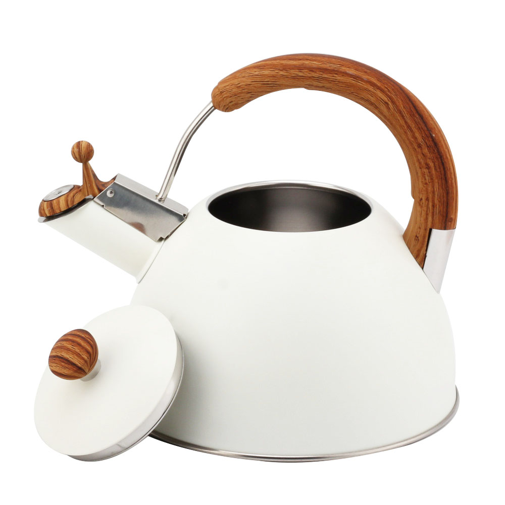 Modern S/S Whistling Kettle for Kitchen White With Wooden Handle — 5