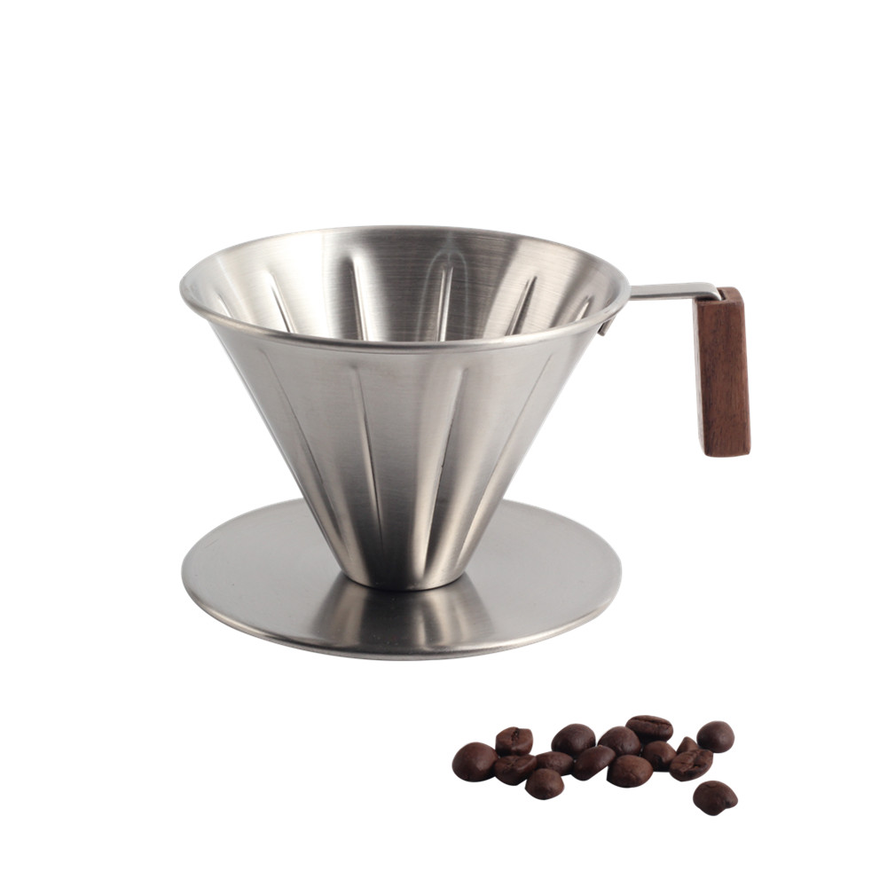 Walnut Wood Handle, Metal Reusable Drip Coffee Filter — 3