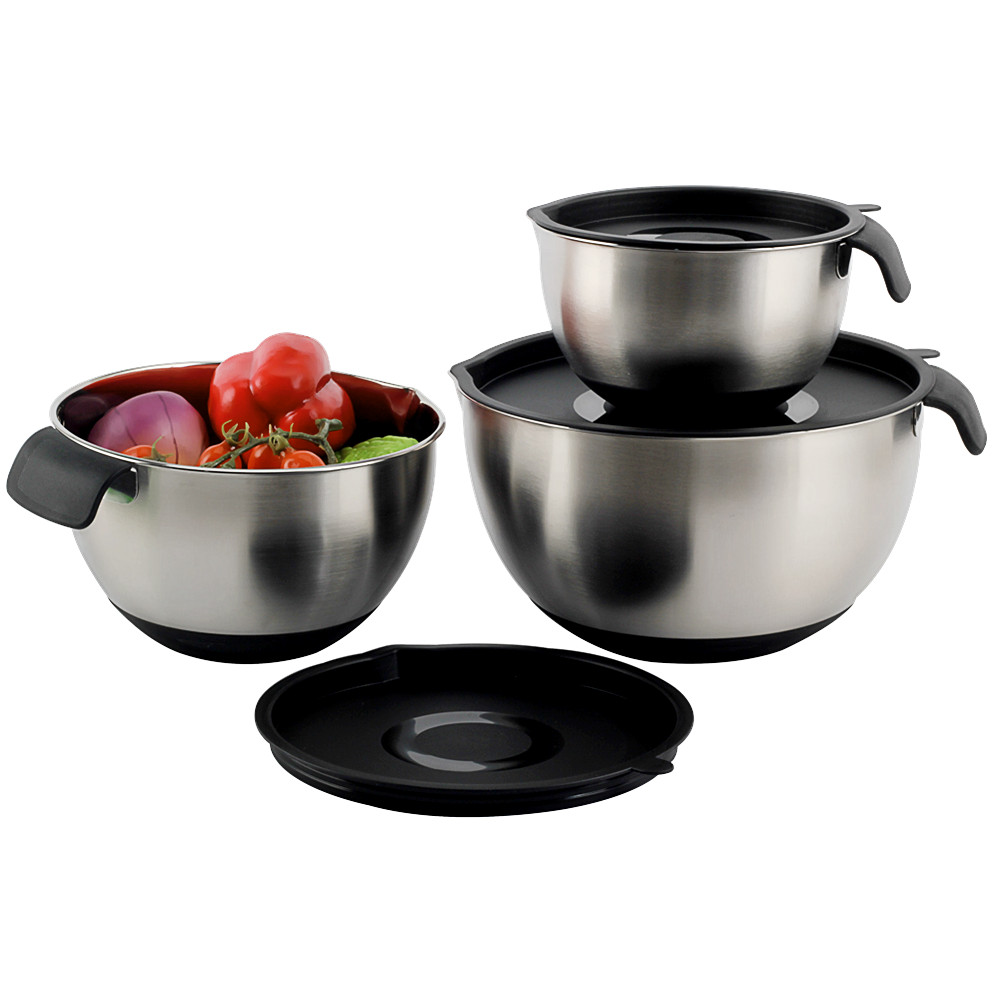 Stainless Steel Mixing Bowls With PE Lids, Non Slip Silicone Base Bowls With Handle