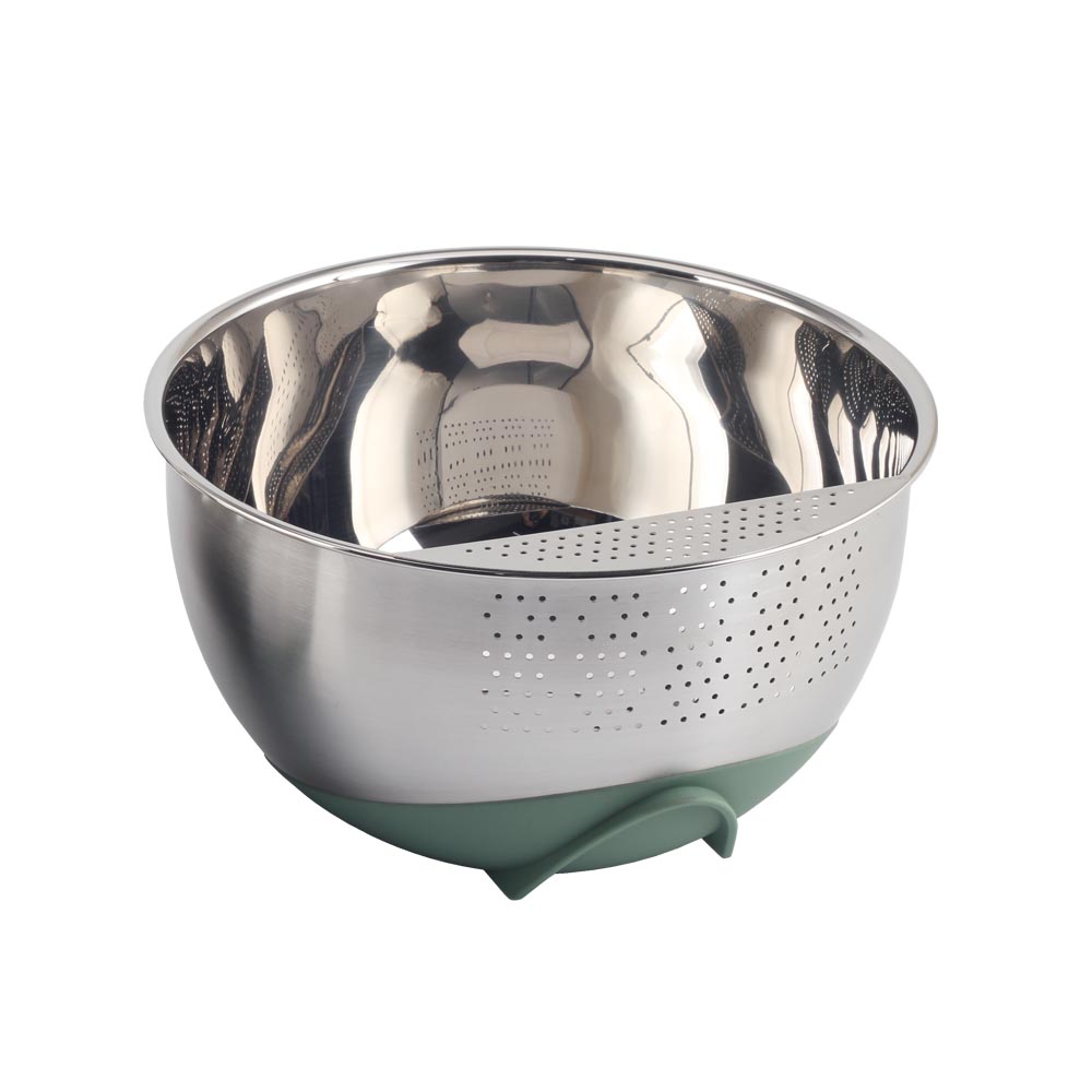 Stainless Steel Rice Washing Bowl With Silicone Base And Handle — product information