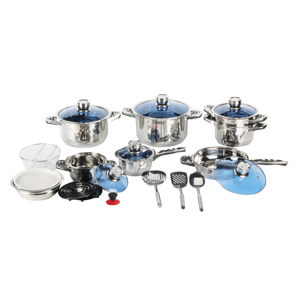 Stainless Steel Cookware Set With Blue Glass Lid — 3