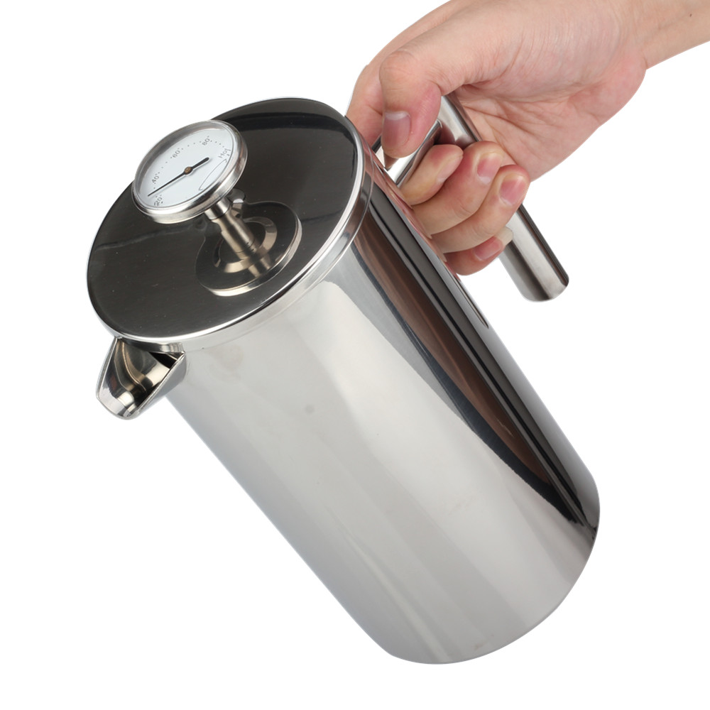 Stainless Steel Double Wall French Press With Thermometer — product information