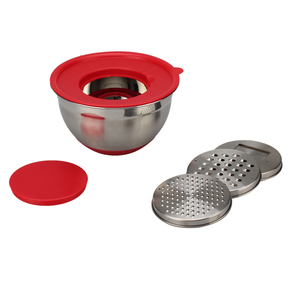 Stainless Steel Mixing Bowls, Non Slip Silicone Base Bowls With 3pcs Graters — product information