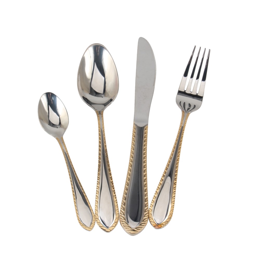 Gold Accent 4-pcs Set Stainless Steel Flatware set Dishwasher Safe — product information