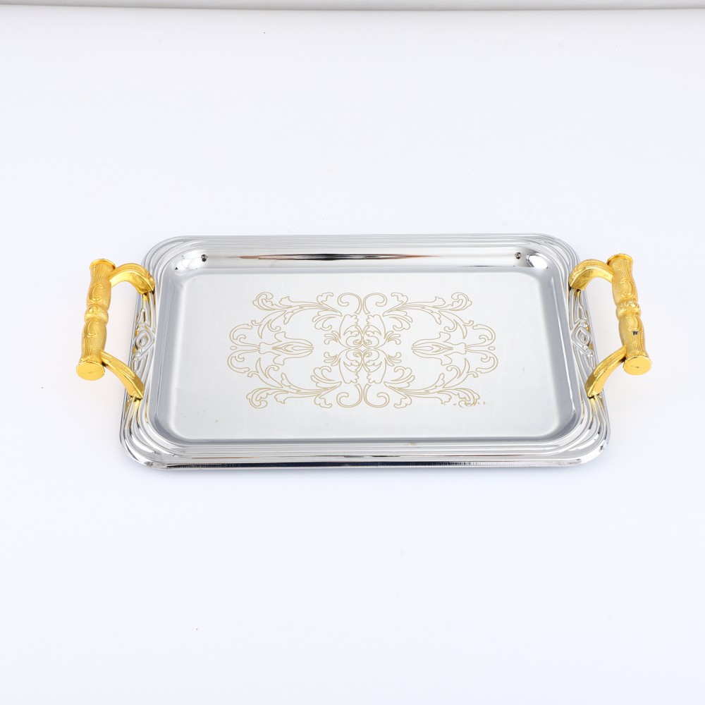 Round-Side Rectangular Iron Tray in Chrome — 2