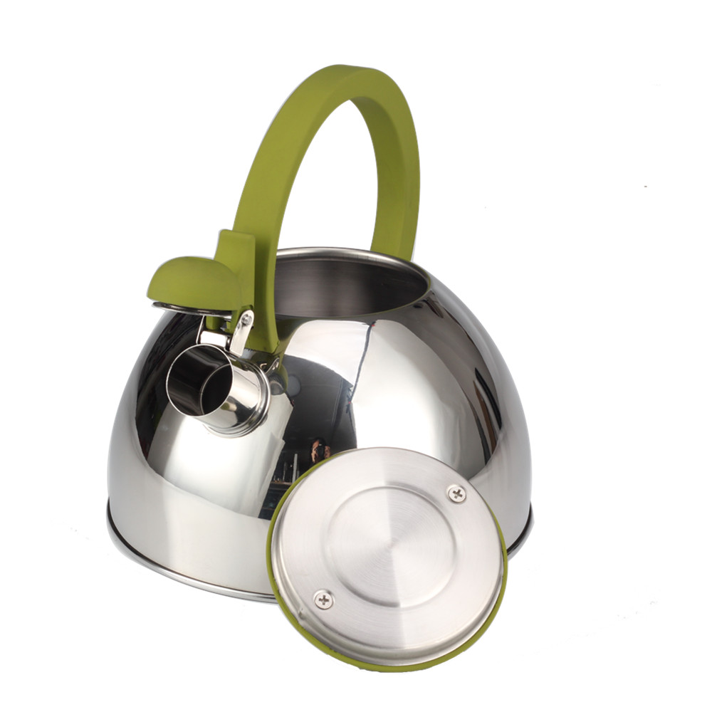 Classic Stainless Steel Whistling Tea Kettle With Green Handle — product information