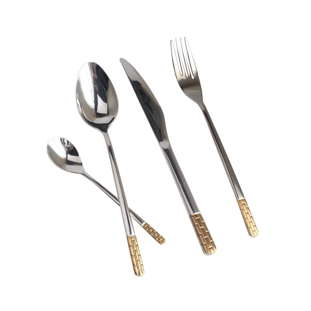 Mirror Polished,Dishwasher Safe Gold Accent 4-pcs Set Stainless Steel Flatware set — 6