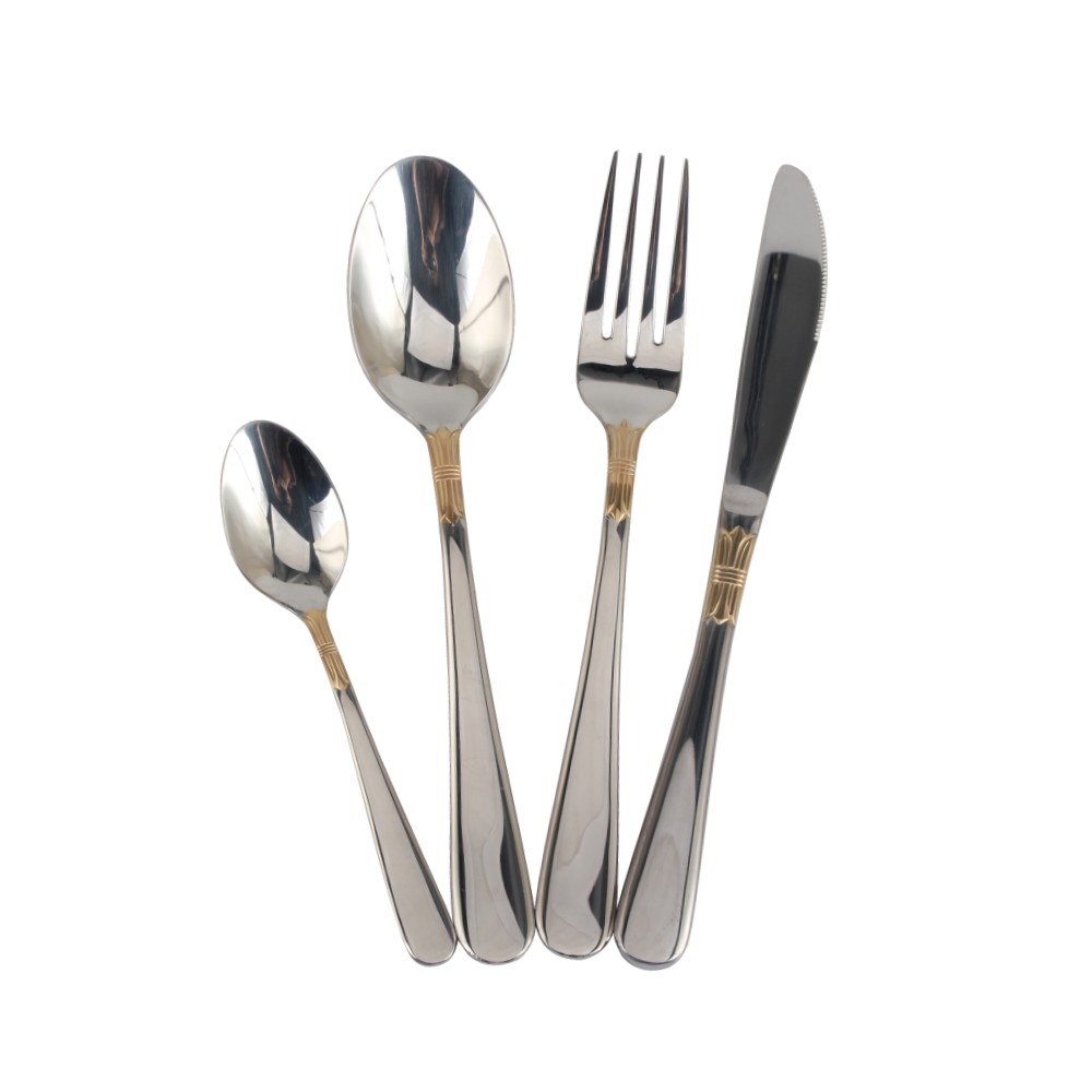 Stainless Steel Flatware Set,  silver plated with gold accents — 8
