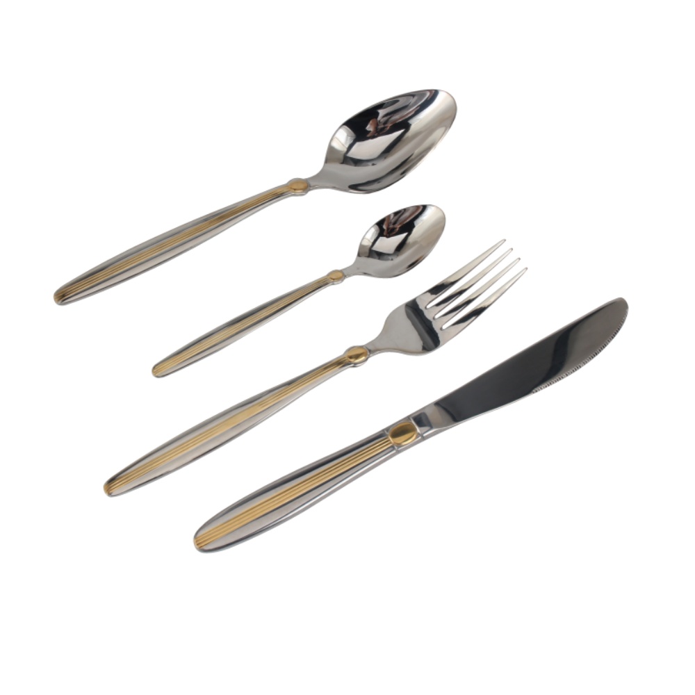 4-pcs Set Stainless Steel  Mirror Polished Flatware set Dishwasher Safe (65, Gold Accent) — 7