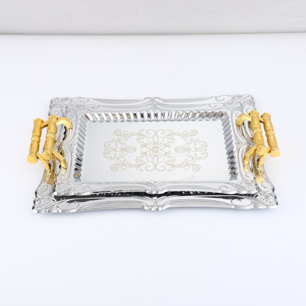 Lace Rectangular Iron Tray in Chrome — 4