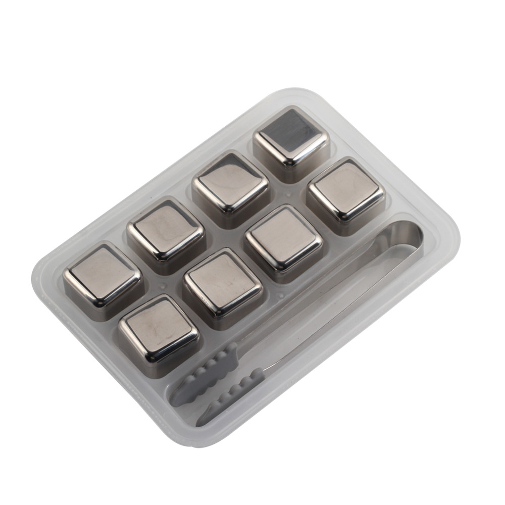 8 Pieces Whisky Stones Gift Set Stainless Steel with Silicone Tip Tongs, for Whisky Vodka Wine Beer — 4