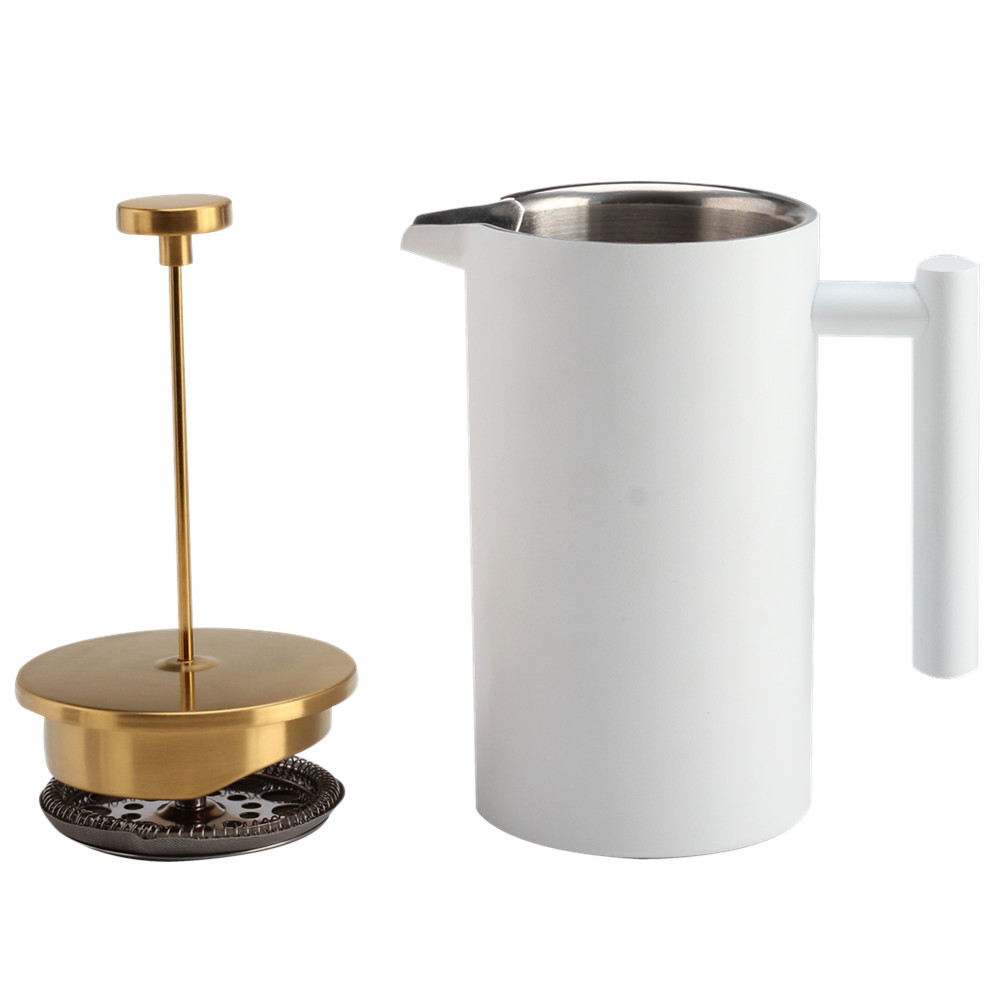 White Stainless Steel French Press Coffee Maker — product information