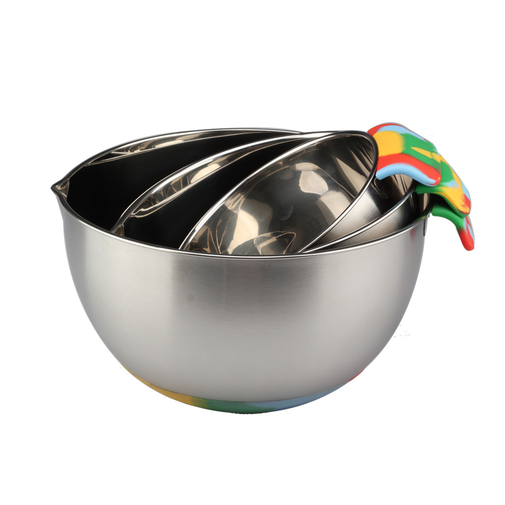 Set Of 3 Mixing Bowls With Colorful Silicone, Non Slip Base Bowls With Handle — 5