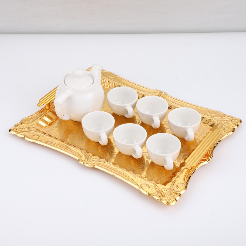 Metal Serving Tray for Home, Lace Rectangular Iron Tray Pattern Gold — 4