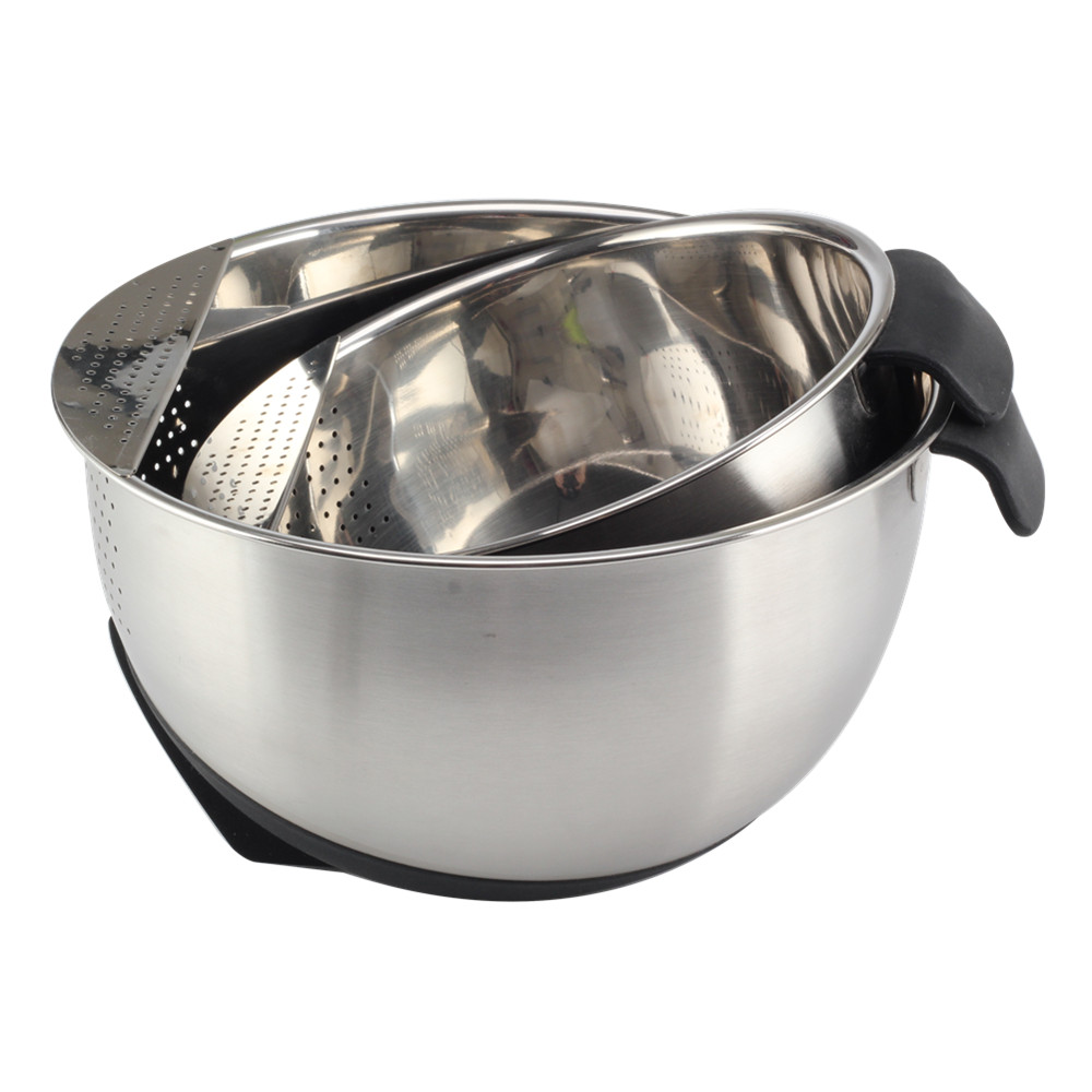 Rice Washer Strainer Bowl, Washing Bowl With Handle, Stainless Steel Colander — 6