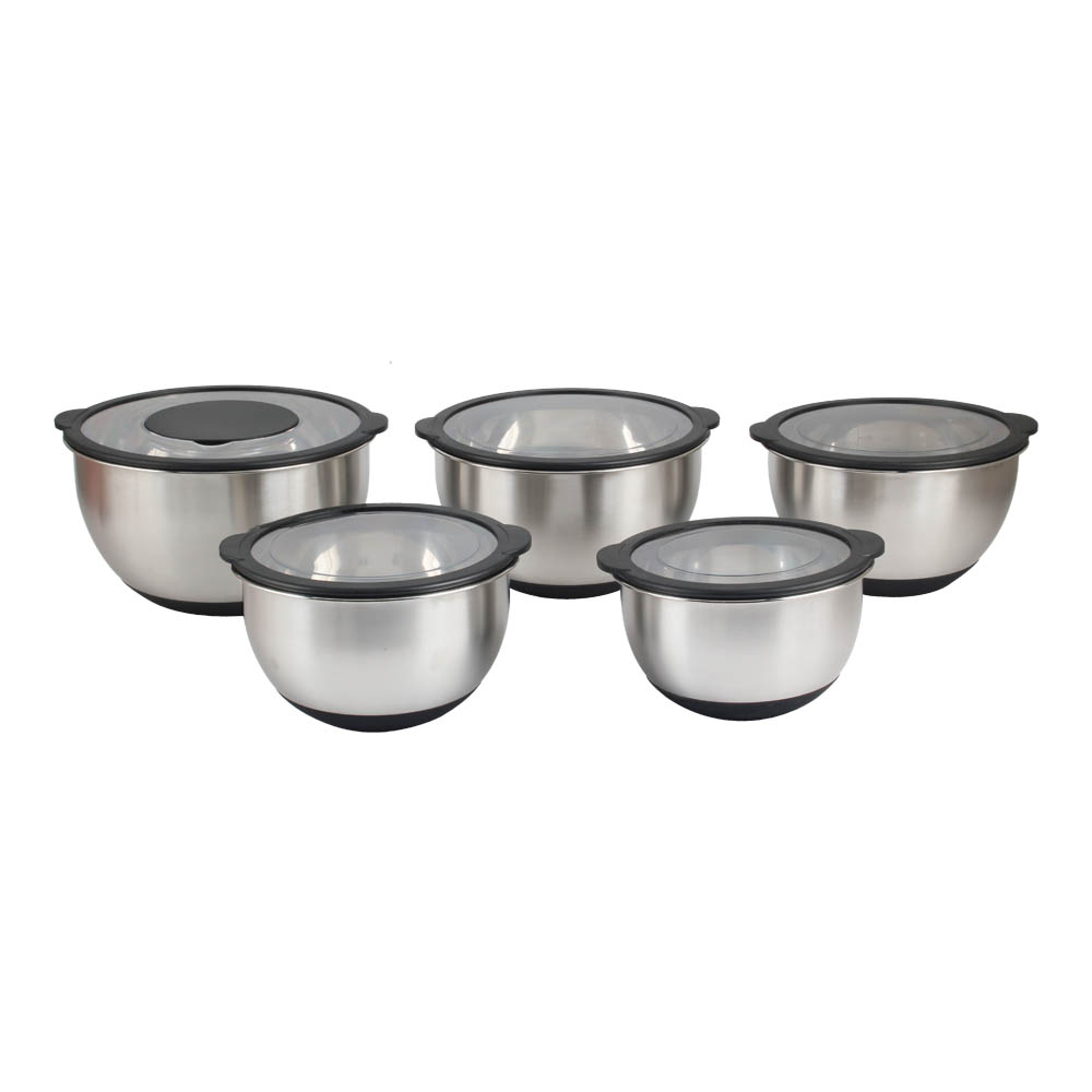 5size S/S Mixing Bowls With Transparent Lids Set & Grater — 3