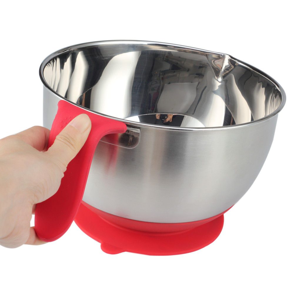 Stainless Steel Mixing Bowl With Suction Cup Silicone Bottom & Long Handle — 4