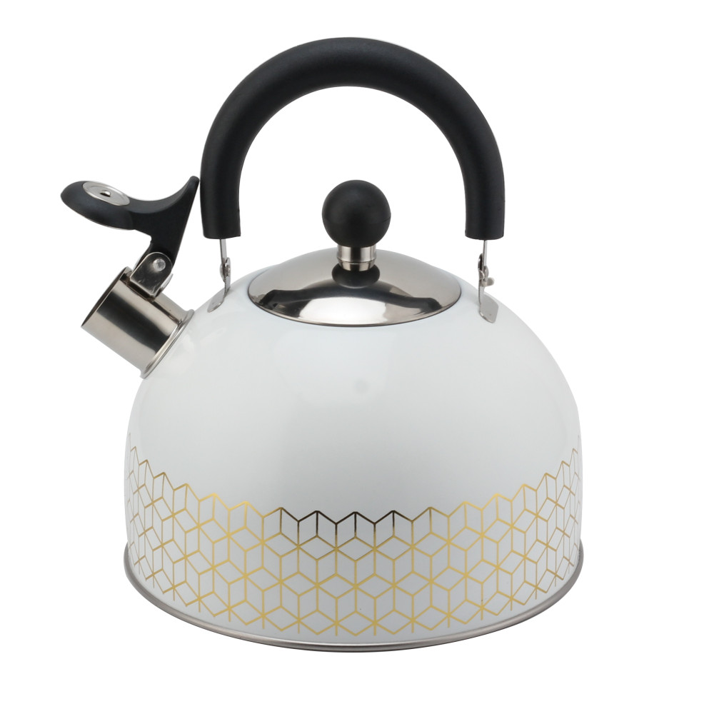 Patterned Stainless Steel Tea Kettle With Whistling Sound-White — 2