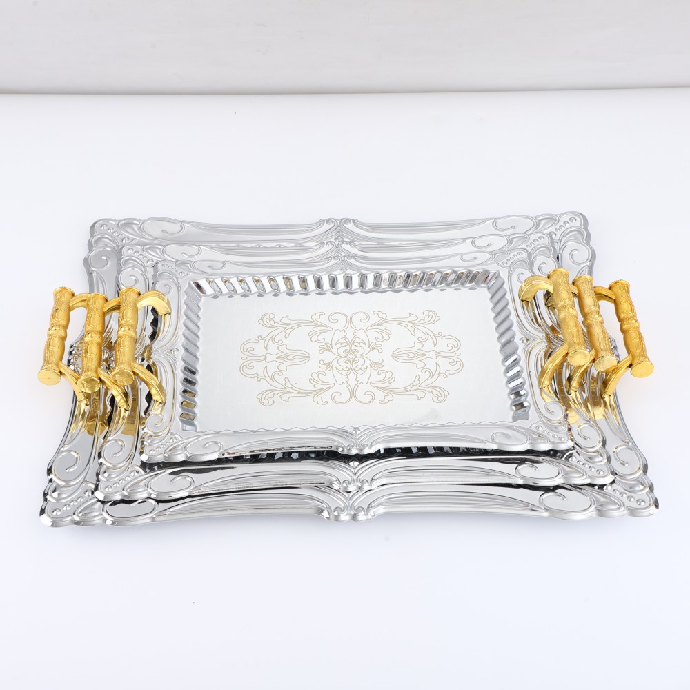 Lace Rectangular Iron Tray in Chrome — product information