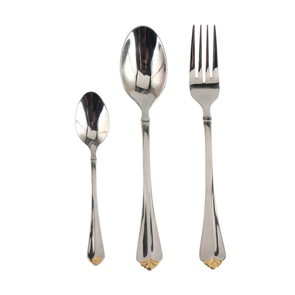 Stainless Steel Flatware Set, Mirror Polished Cutlery Set ilver plated with gold accents — 5