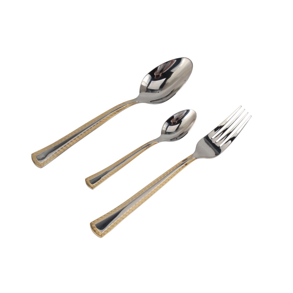 3-pcs Set Stainless Steel Flatware set Mirror Polished Cutlery Set(65, Gold Accent) — product information