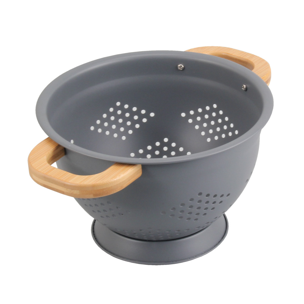 Metal Colander With Wood Handle, Set Of 3 With Bamboo Handles — 4