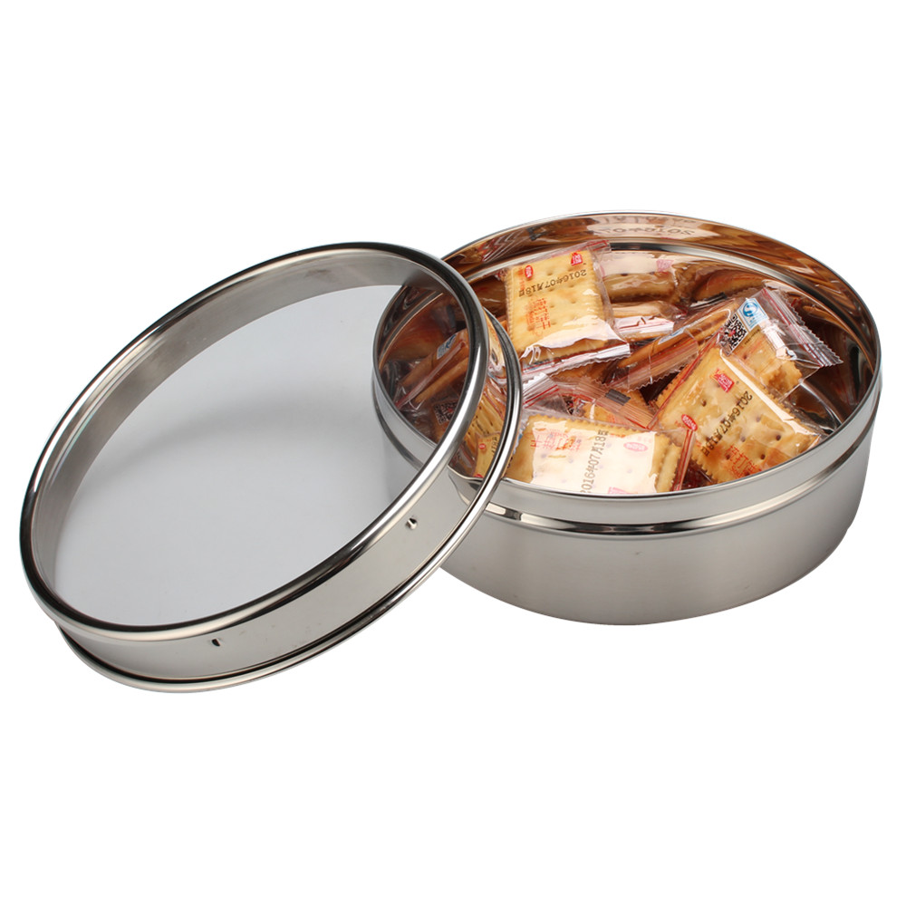 Storage Tin With Window in Lid, Stainless Steel Biscuit Tin — product information