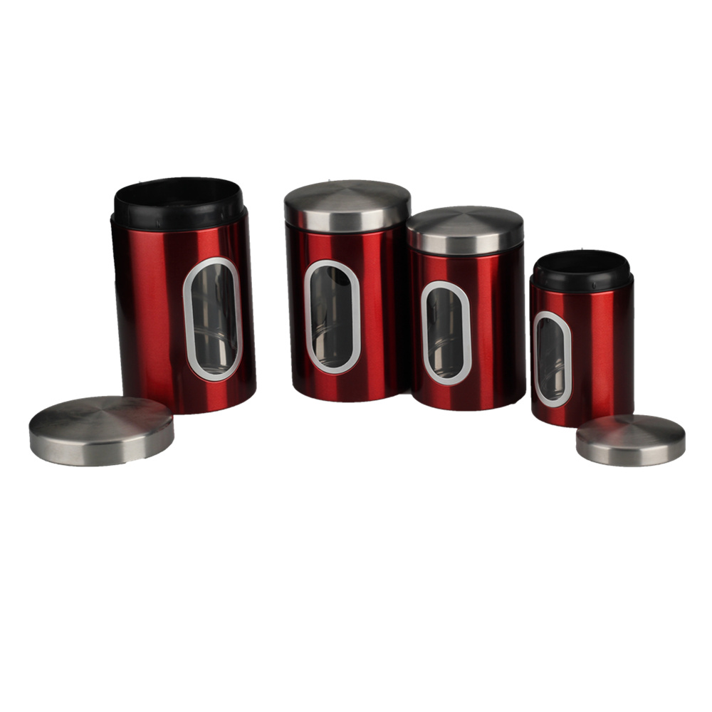 Airtight Stainless Steel Canisters Sets for The Kitchen With See Window — product information