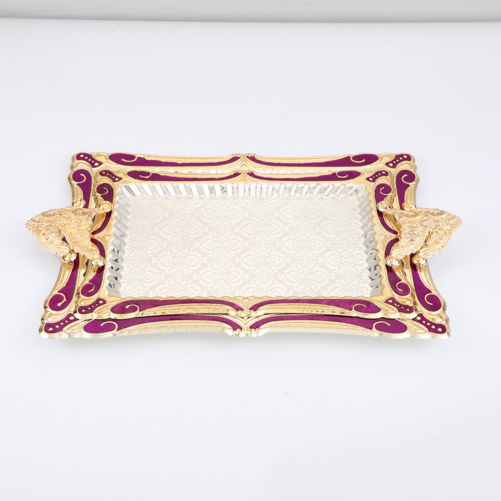 Round Side Rectangular Iron Tray Pattern Purple Drops — product information