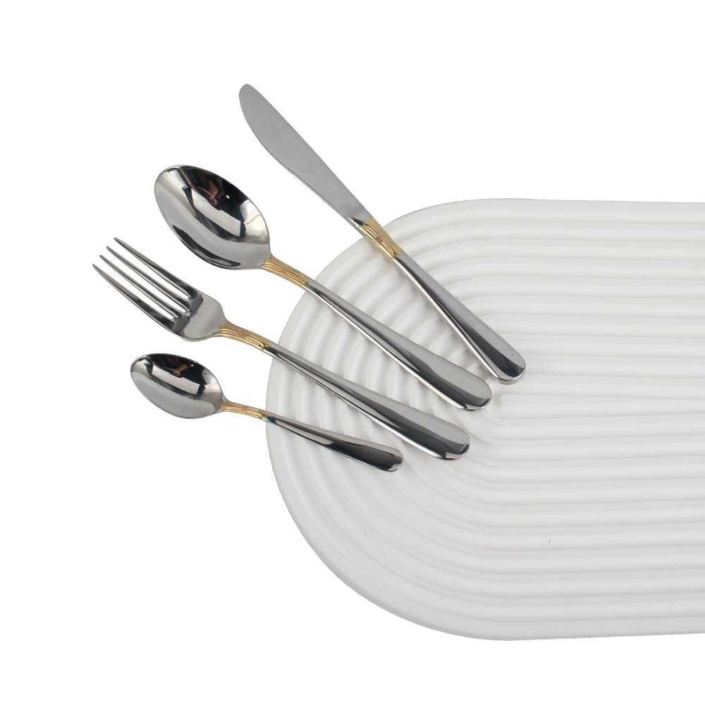 Stainless Steel Flatware Set,  silver plated with gold accents — 2