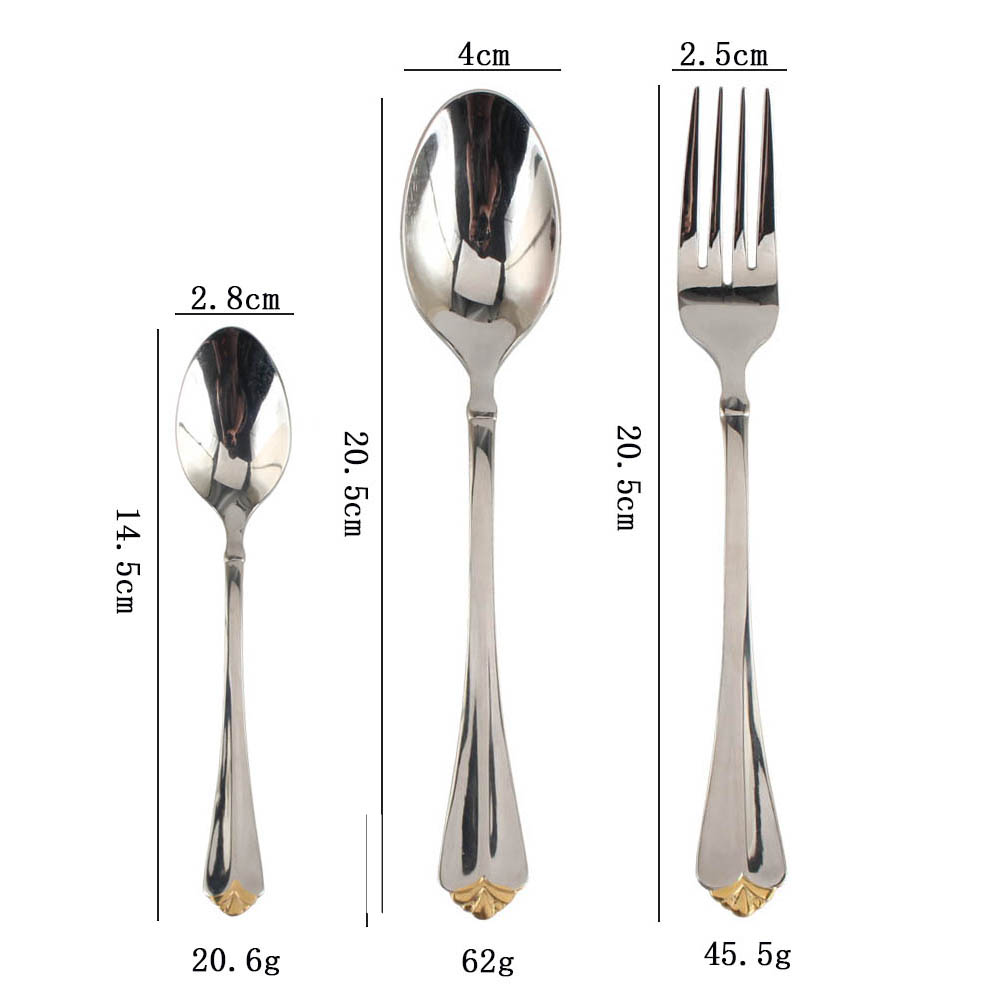 Stainless Steel Flatware Set, Mirror Polished Cutlery Set ilver plated with gold accents — product information