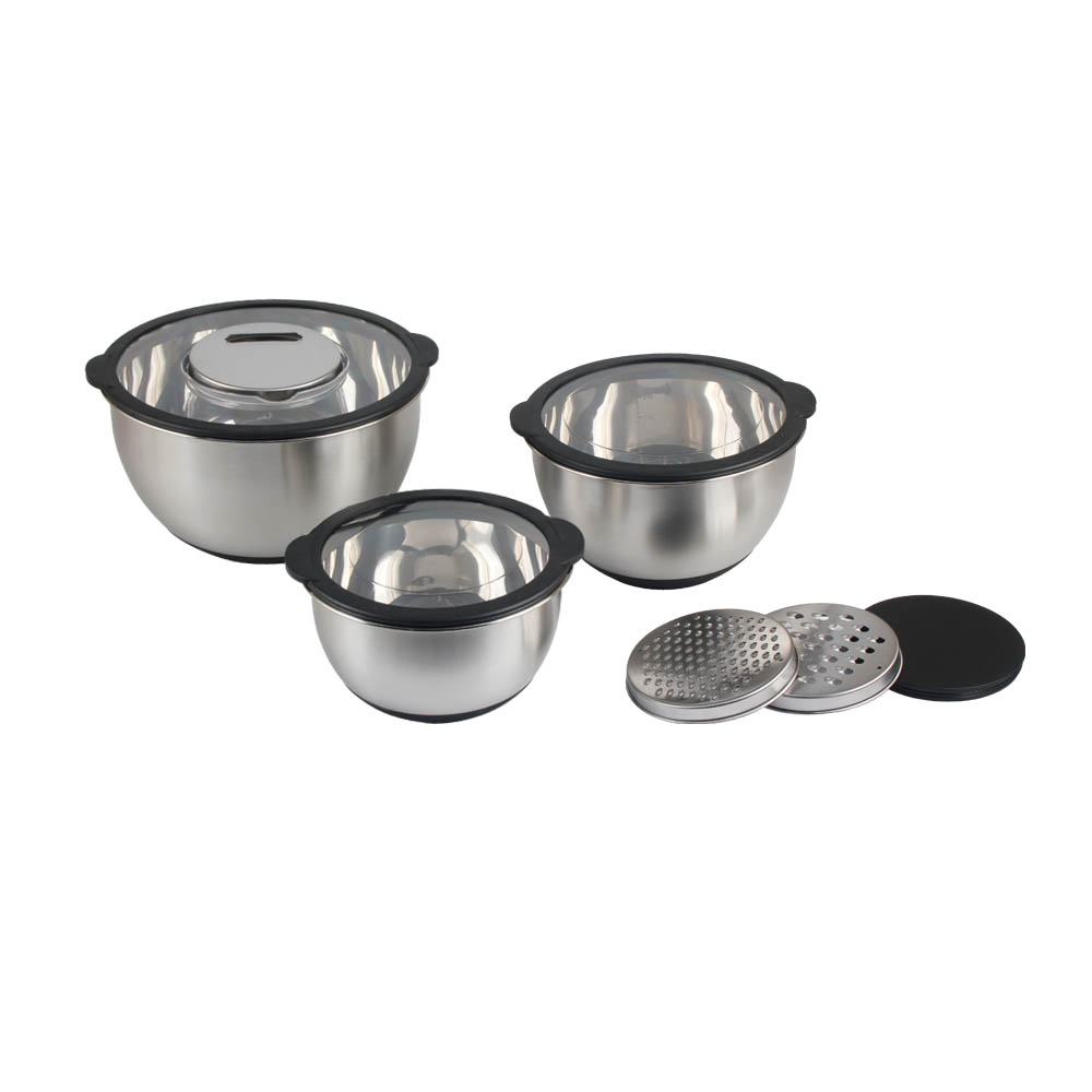 3 Size Stainless Steel Mixing Bowls With Clear Lids & 3pcs Grater Set — 2