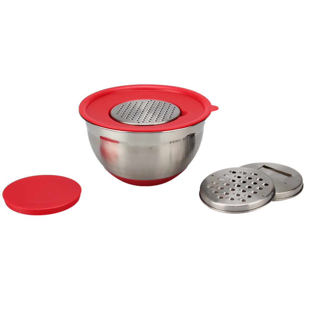 Stainless Steel Mixing Bowls, Non Slip Silicone Base Bowls With 3pcs Graters — product information