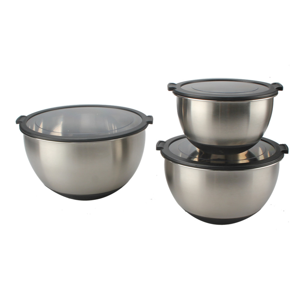 3size Stainless Steel Mixing Bowls With Clear Lids Set — 5