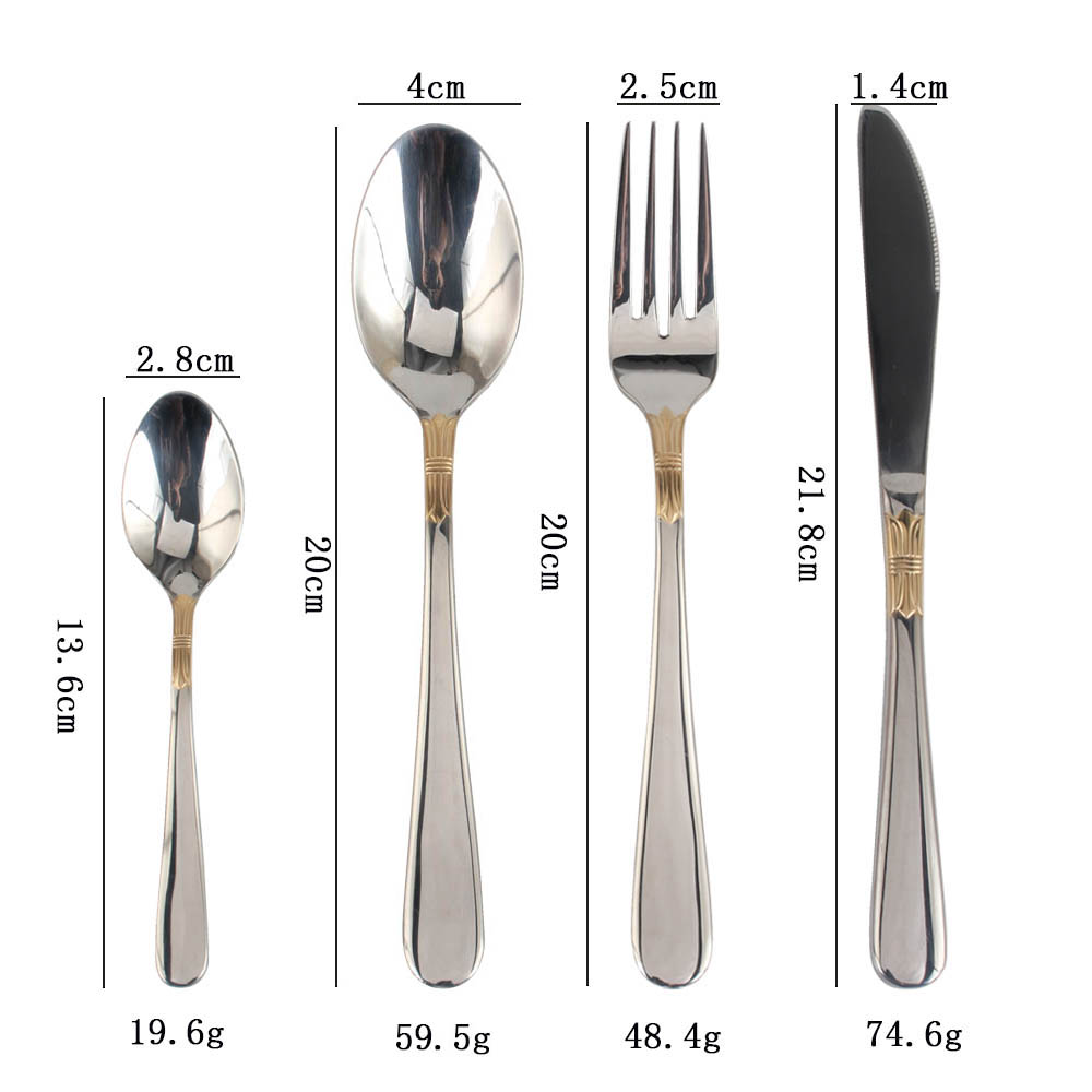 Stainless Steel Flatware Set,  silver plated with gold accents — 4