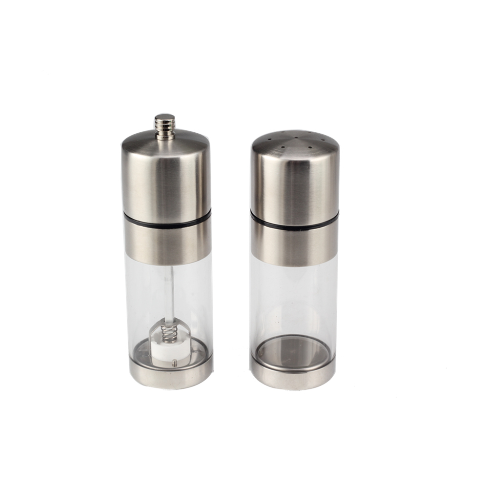 3 Pieces Salt And Pepper Mill, Manual Salt And Pepper Mill in Glass And Stainless Steel — 3