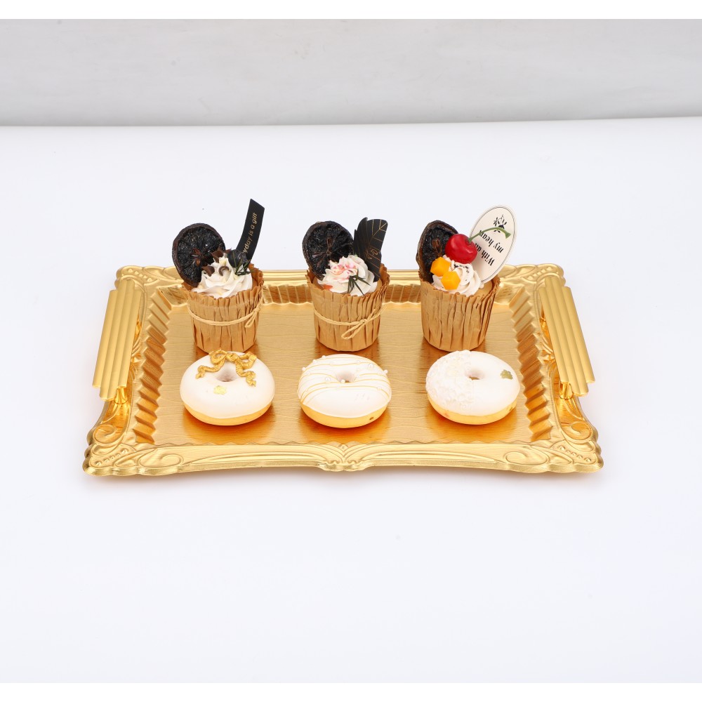 Serving Tray With Handles, Metal Iron Tray Coffee Table Tray — 3