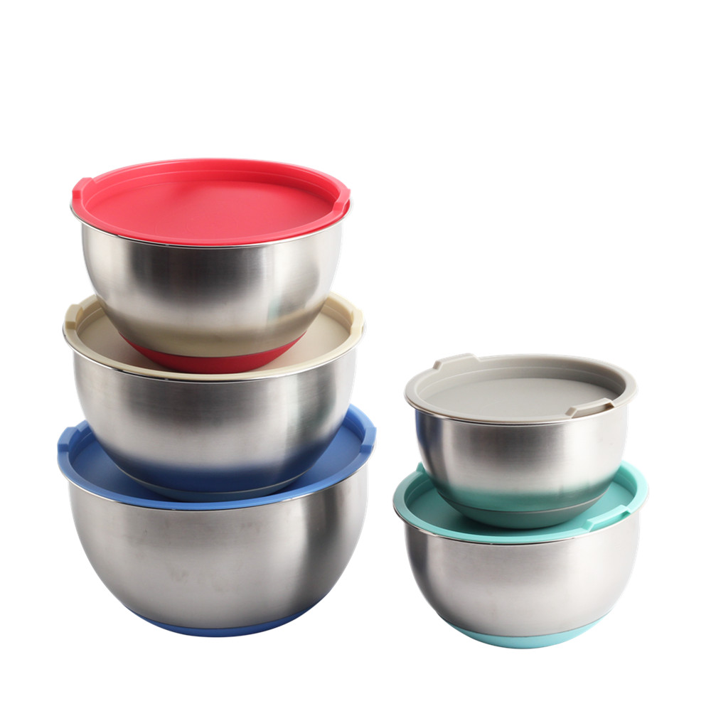 Mixing Bowl Set Of 5, Stainless Steel Salad Nesting Bowl With Pe Lids — 2