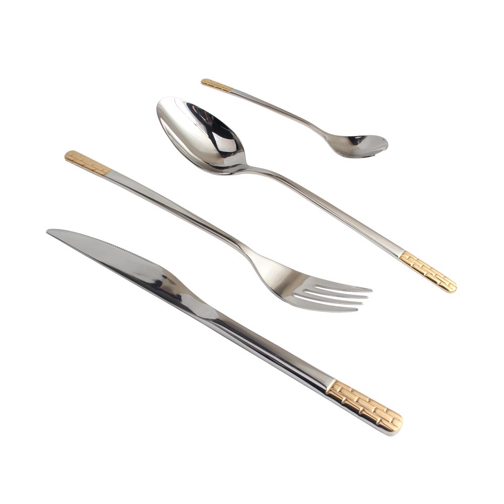 Mirror Polished,Dishwasher Safe Gold Accent 4-pcs Set Stainless Steel Flatware set — 5