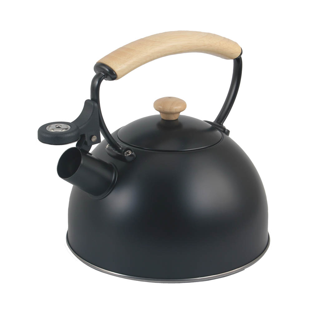 Whistling Kettle With Wood Grain Handle (Black) — product information